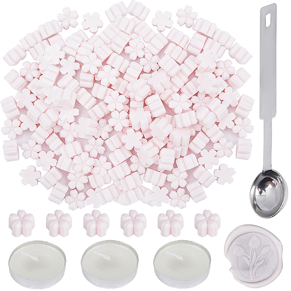 

PandaHall CRASPIRE 110Pcs Pink Wax Sealing Beads Flower Wax Seal Beads Set with 1Pc Stainless Steel Spoon and 3Pcs Flat Round Candles for...