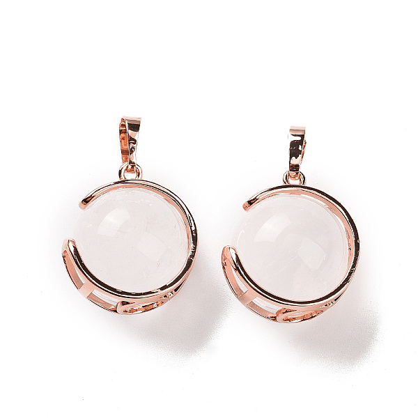 

PandaHall Natural Quartz Crystal Pendants, Rock Crystal Pendants, Ball Sphere Charms with Rose Gold Tone Brass Findings, 24x21x18mm, Hole...
