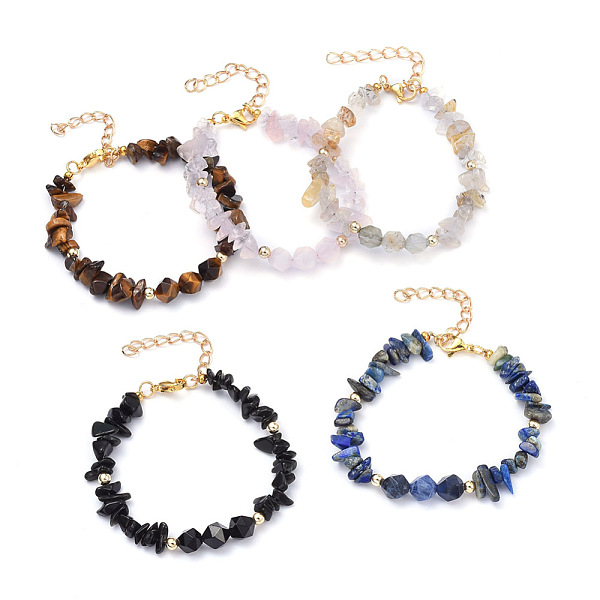 

PandaHall Natural Gemstone Beaded Bracelets, with Brass Beads and Lobster Claw Clasps, Nuggets, 7-1/8 inch(18cm) Mixed Stone