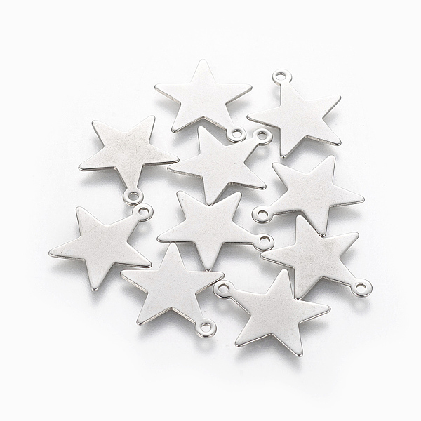 

PandaHall 201 Stainless Steel Pendants, Star, Stainless Steel Color, 20x18.5x0.5mm, Hole: 1.6mm 201 Stainless Steel Star