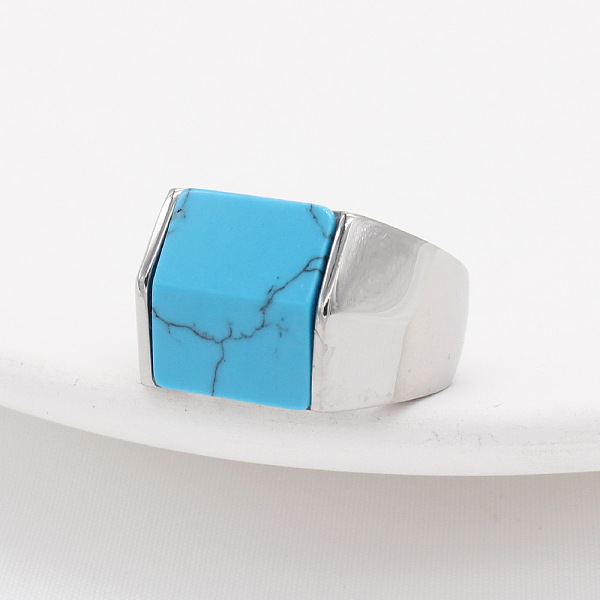 

PandaHall Rectangle Synthetic Turquoise Finger Ring, Stainless Steel Color Titanium Steel Jewelry, Stainless Steel Color, Inner Diameter...