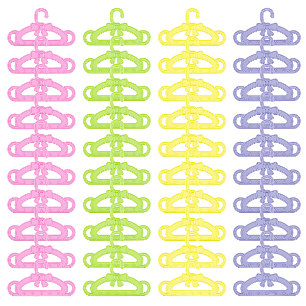 PandaHall CHGCRAFT 40Pcs 4 Colors Bowknot & Star Pattern Plastic Doll Clothes Hangers, for Doll Clothing Outfits Hanging Supplies, Mixed...