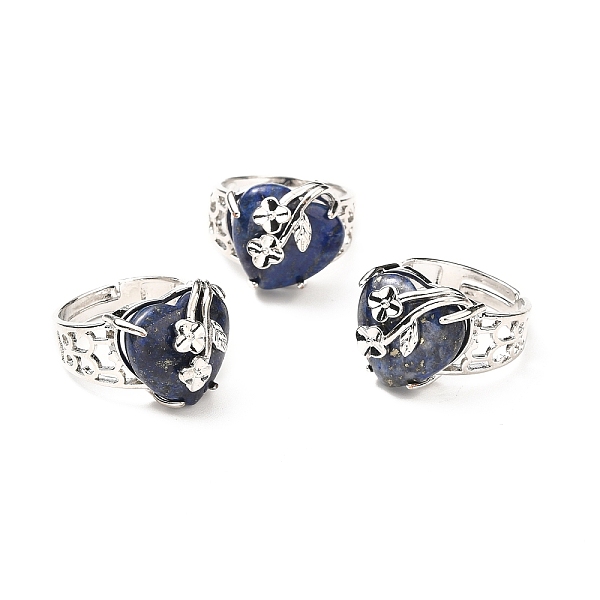 

PandaHall Natural Lapis Lazuli Adjustable Rings, Platinum Tone Heart with Flower Brass Rings for Women, Cadmium Free & Lead Free, US Size 6...