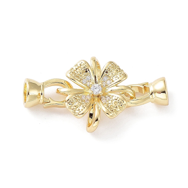 

PandaHall Rack Plating Brass Pave Clear Cubic Zirconia Fold Over Clasps, Cadmium Free & Lead Free, Long-Lasting Plated, Flower, Golden...