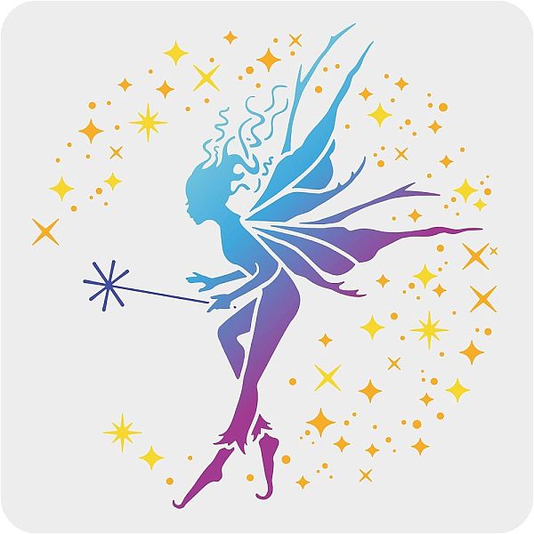 

PandaHall FINGERINSPIRE Fairy Stencil for Painting 30x30cm Wisdom Fairy Stencil Reusable Wings Fairy Wands Craft Stencils Plastic PET Stars..., White