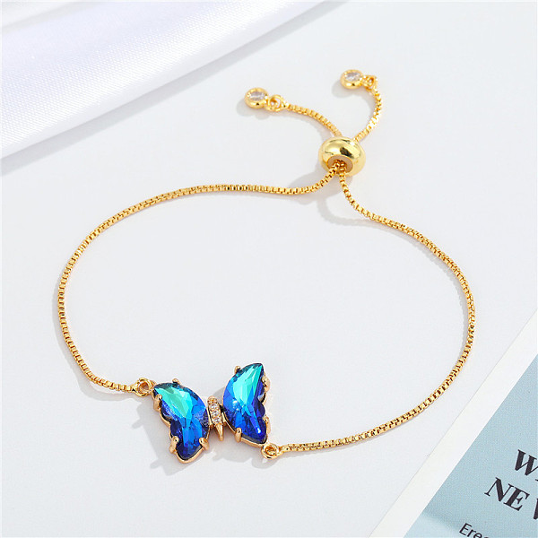

PandaHall European Jewelry Simple and Elegant Crystal Butterfly Bracelet Adjustable Bracelet for Women, Blue, 0.1cm Alloy Blue