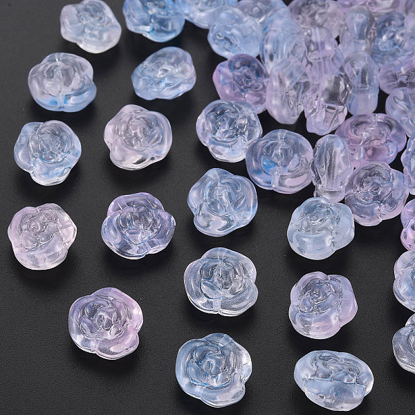 

PandaHall Two Tone Transparent Baking Painted Glass Beads, Rose, Pink, 12.5x14x9mm, Hole: 1.2mm Glass Flower Pink