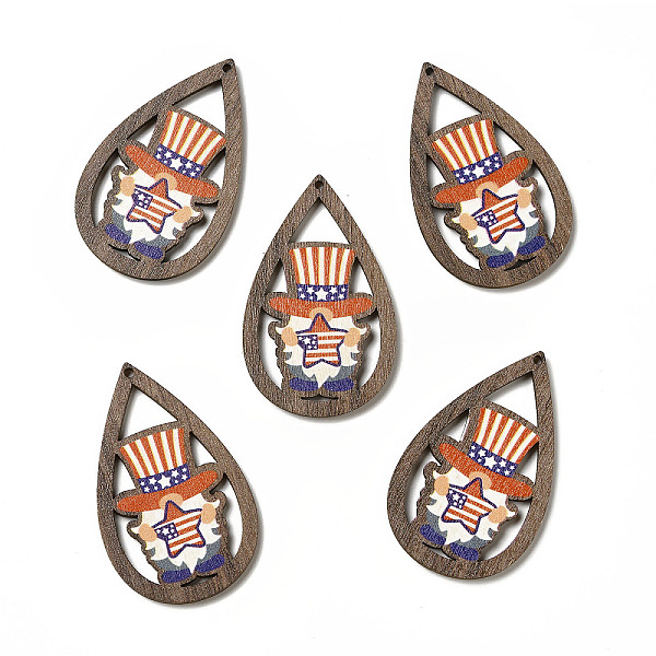 

PandaHall American Flag Theme Single Face Printed Aspen Wood Pendants, Teardrop Charm, Human Pattern, 49.5x31x2.5mm, Hole: 1.6mm Wood Human..., Brown