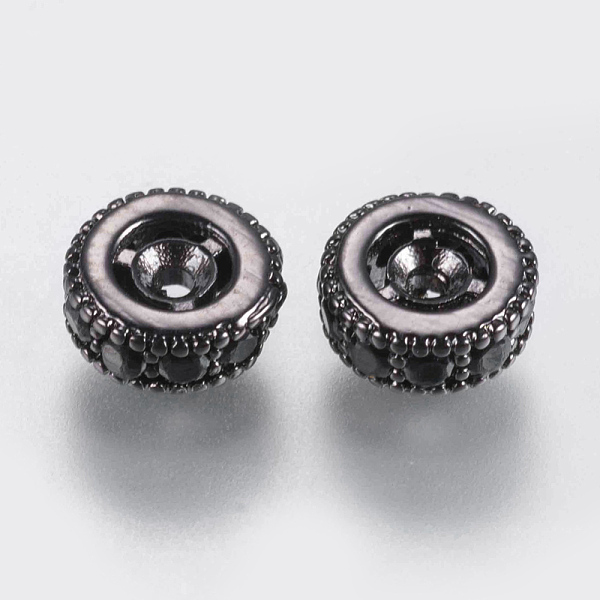 

PandaHall Brass Micro Pave Cubic Zirconia Beads, Flat Round, Black, Gunmetal, 6x2.5mm, Hole: 0.6~0.8mm Brass+Cubic Zirconia Flat Round Black