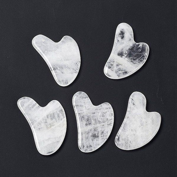 Natural Quartz Crystal Gua Sha Boards, Scraping Massage Tools, Gua Sha Tool for Facial Body Relief, Heart Shape, 81.5x50.5x7.5mm