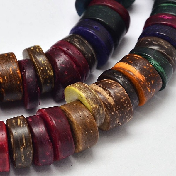 

PandaHall Natural Coconut Disc Bead Strands, Mixed Color, 9x3~5mm, Hole: 3mm, about 111pcs/strand, 15.7 inch Coconut Disc Multicolor