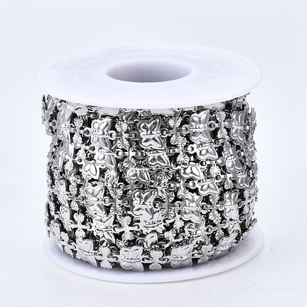 

PandaHall Brass Chains, Butterfly Link Chains, Unwelded, with Spool , Platinum, Butterfly: 9x8x2.3mm, Heart: 5.8x6.3x2.1mm, about 16.4 Feet...