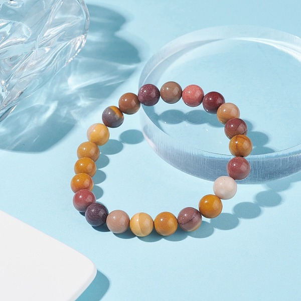 

PandaHall Natural Mookaite Round Beaded Stretch Bracelet, Gemstone Jewelry for Women, Inner Diameter: 2-1/8 inch(5.4cm), Beads: 9mm Mookaite