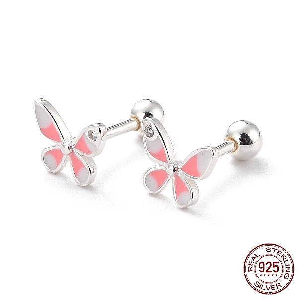

PandaHall Butterfly 925 Sterling Silver Stud Earrings for Girl Women, Dainty Minimalist Enamel Post Earrings with Ball Ear Nut, Silver, Pink...