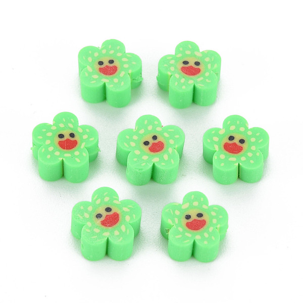 

PandaHall Handmade Polymer Clay Beads, Flower with Smiling Face, Lime, 9~10x4mm, Hole: 1.5mm Polymer Clay Flower Green