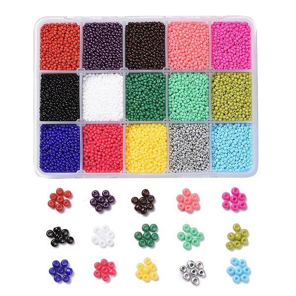 

PandaHall 300G 15 Colors 12/0 Grade A Round Glass Seed Beads, Baking Paint, Mixed Color, 2x1.5mm, Hole: 0.7mm, 20g/color, about 20000pcs/box..., Multicolor