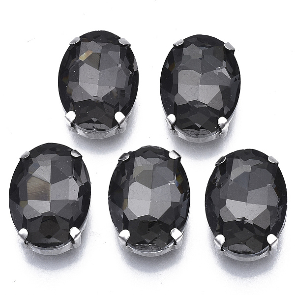 

PandaHall Sew on Rhinestone, Glass Rhinestone, Multi-strand Links, with Stainless Steel Settings, Garments Accessories, Faceted, Oval, Black..., Gray
