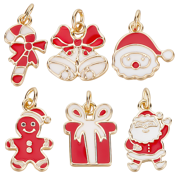

PandaHall Beebeecraft 6Pcs 6 Style Real 18K Gold Plated Brass Enamel Pendants, with Jump Ring, for Christmas, Gift Box & Gingerbread Man &..., Multicolor