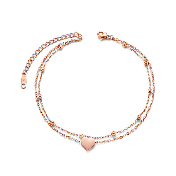 

PandaHall SHEGRACE Titanium Steel Multi-Strand Anklet, with Cable Chains and Round Beads, Heart, Rose Gold, 8-1/4 inch(21cm) Titanium Steel