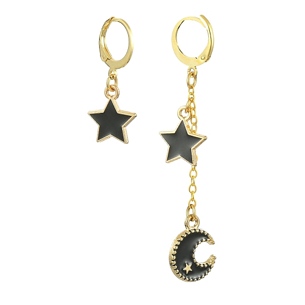 

PandaHall Golden Alloy Enamel Dangle Leverback Earrings, Asymmetrical Earrings, Star, 29~67x12~12.5mm Alloy Star