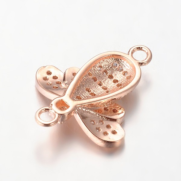 

PandaHall Bee Brass Micro Pave Cubic Zirconia Links, Rose Gold, 20x16x3mm, Hole: 2mm Brass+Cubic Zirconia Bees