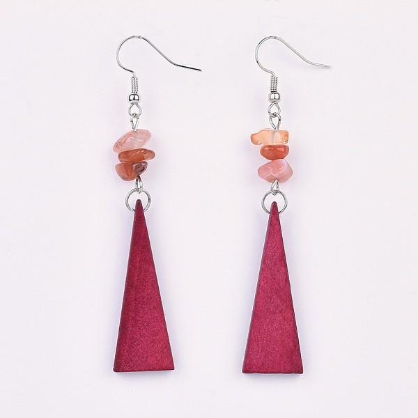 

PandaHall Pear Wood Dangle Earring, with Natural Carnelian Chip Beads and Brass Earring Hooks, Triangle, Platinum, 78mm, Pin: 0.7mm...