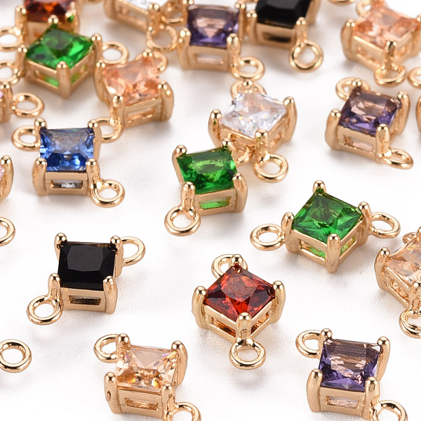 

PandaHall Glass Links Connectors, with Golden Tone Brass Findings, Rhombus, Mixed Color, 11x6.5x4mm, Hole: 1.2mm, Side Length: 4mm..., Multicolor