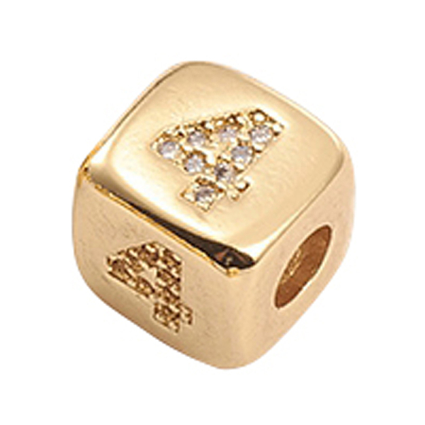 

PandaHall Brass Micro Pave Cubic Zirconia Beads, Cube with Number, Clear, Golden, Num.4, 8.5x8.5x8.5mm, Hole: 3.5mm Brass+Cubic Zirconia...