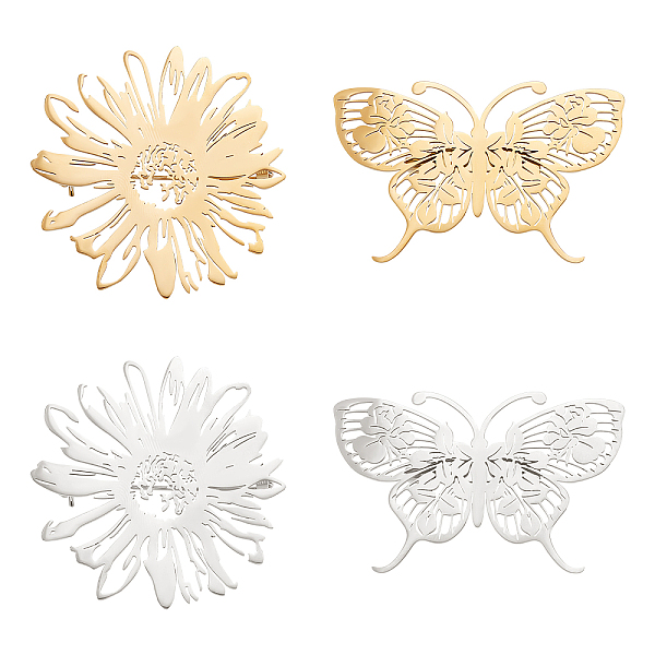 

PandaHall DICOSMETIC 4Pcs 2 Styles 2 Colors Butterfly Flower Brooch Stainless Steel Brooches Golden Butterfly Cutout Brooch Ladies Bouquet...