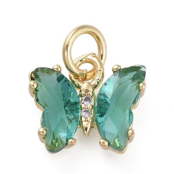 

PandaHall Brass Micro Pave Clear Cubic Zirconia Pendant, with Glass, Butterfly, Golden, Teal, 12.5mm Brass+Glass Butterfly Cyan