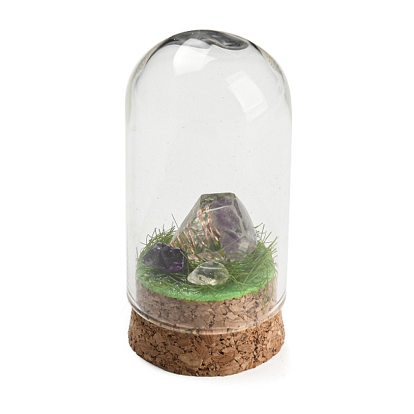 Natural Amethyst Nuggets Display Decoration With Glass Dome Cloche Cover