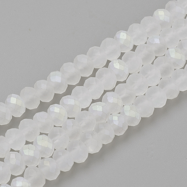 

PandaHall Electroplate Glass Beads Strands, Faceted, Half Plated, Matte Style, Rondelle, Clear AB, 6x4.5mm, Hole: 1mm, about 87~90pcs/strand..., White