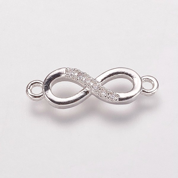 

PandaHall Brass Cubic Zirconia Links, Infinity, Clear, Platinum, 5x17.5x2mm, Hole: 1mm Brass+Cubic Zirconia Infinity Clear