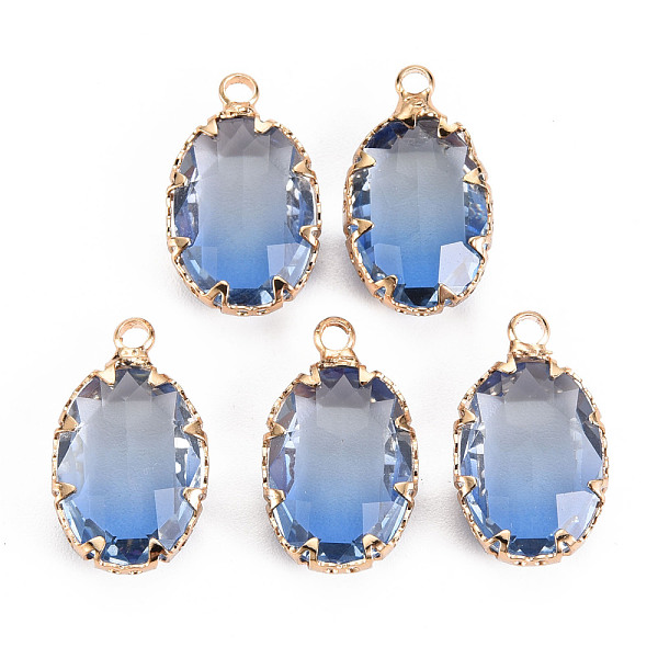 

PandaHall Gradient Color Glass Pendants, with Brass Prong Settings, Faceted, Oval, Light Gold, Light Steel Blue, 19x11x5.5mm, Hole: 1.6mm...