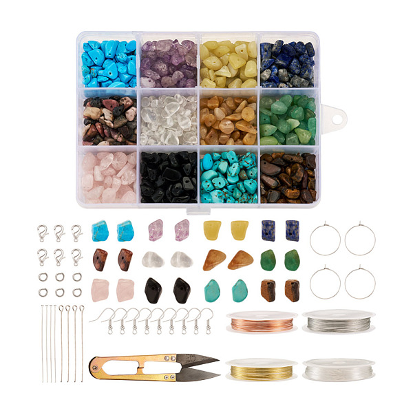

PandaHall Beadthoven DIY Earring Making Kits, inlcude Gemstone Chip Bead, Copper Wire, Elastic Crystal Thread, Brass Earring Hook & Pin..., Multicolor