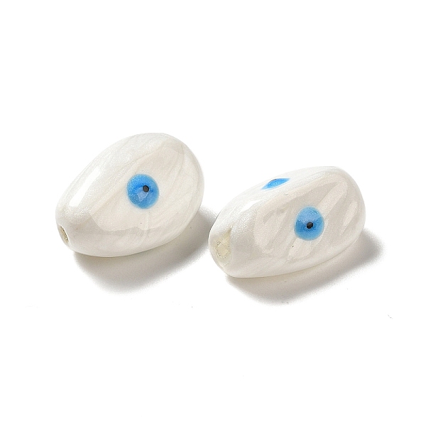 

PandaHall Opaque Glass Beads, with Enamel, Oval with Evil Eye, White, 19~20x10.5~13x10~11mm, Hole: 1.4mm Glass Oval White