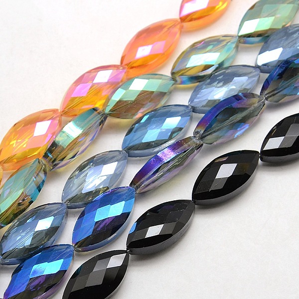 

PandaHall Faceted Electroplate Crystal Glass Horse Eye Beads Strands, Color Plated, Mixed Color, 25x12x8mm, Hole: 1mm, about 30pcs/strand..., Multicolor