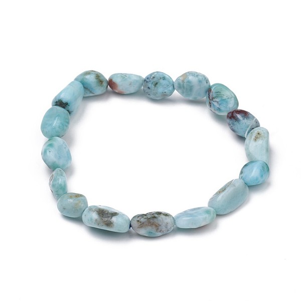 Natural Larimar Stretch Beaded Bracelets