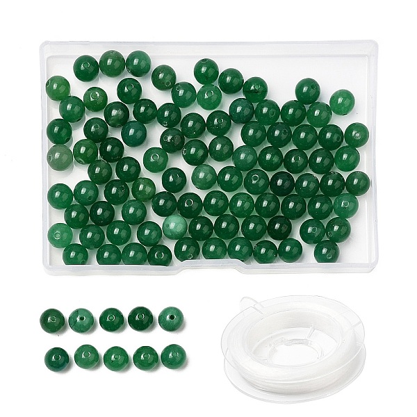 

PandaHall 100Pcs Natural White Jade Beads, Round, Dyed, with Strong Stretchy Beading Elastic Thread, Flat Crystal Jewelry String for Jewelry..., Green