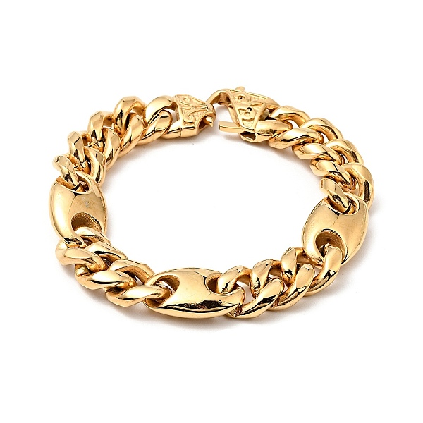 

PandaHall Ion Plating(IP) 304 Stainless Steel Coffee Bean Link Chain Bracelet for Men Women, Golden, 8-1/2 inch(21.7cm) 304 Stainless Steel