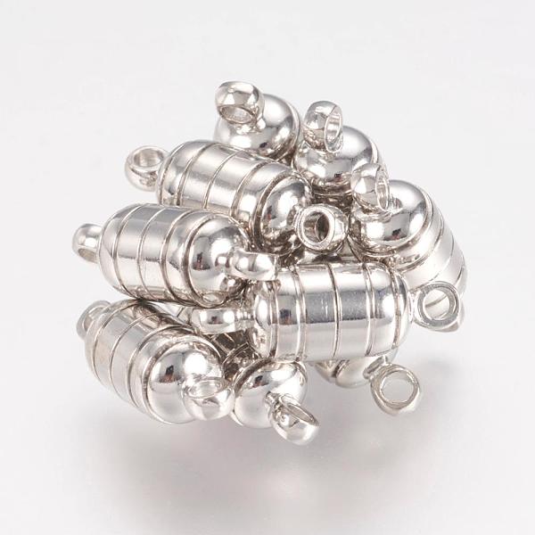 

PandaHall Brass Magnetic Clasps with Loops, Nickel Free, Oval, Platinum, 15x5.5mm, Hole: 1.2mm Brass Oval