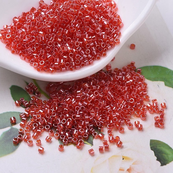 

PandaHall MIYUKI Delica Beads, Cylinder, Japanese Seed Beads, 11/0, (DB0098) Transparent Light Siam Luster, 1.3x1.6mm, Hole: 0.8mm, about..., Red