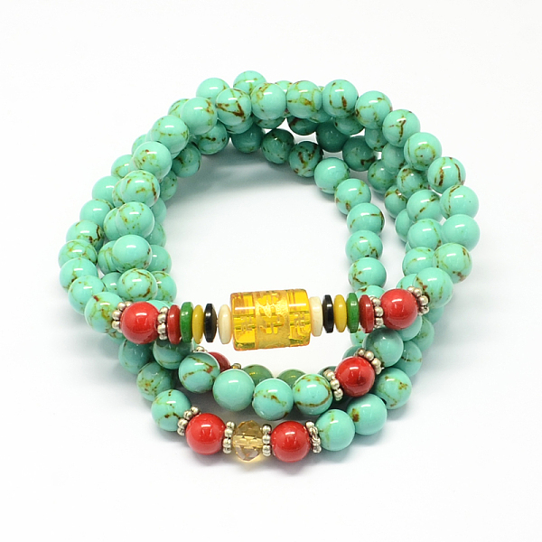 

PandaHall 4-Loop Wrap Buddha Meditation Yellow Jade Beaded Bracelets, Buddhist Necklaces, Aquamarine, 700x6mm, 108pcs/strand, about 27.5..., Green