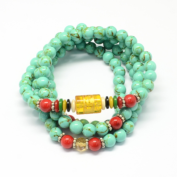 4-Loop Wrap Buddha Meditation Yellow Jade Beaded Bracelets