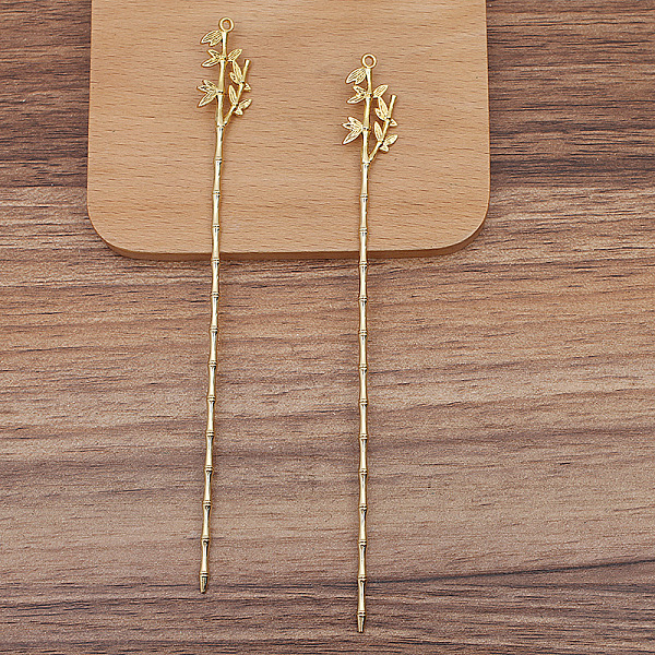 

PandaHall DIY Jewelry Accessories, Bamboo Leaf Alloy Hair Stick Findings, with Loop, Golden, 142x15mm Alloy