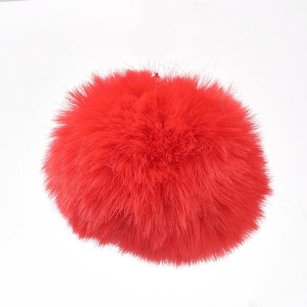 PandaHall Handmade Faux Rabbit Fur Pom Pom Ball Covered Pendants, Fuzzy Bunny Hair Balls, with Elastic Fiber, Red, 55~74mm, Hole: 5mm Cloth...