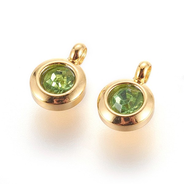 

PandaHall 304 Stainless Steel Rhinestone Charms, July Birthstone Charms, Flat Round, Peridot, 9.3x6.5x4mm, Hole: 2mm Stainless..., Green