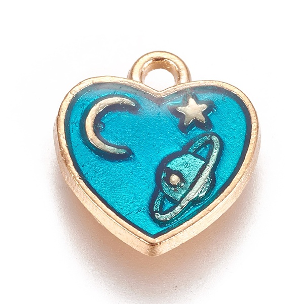 

PandaHall Zinc Alloy Charms, with Enamel, Heart with Moon and Star, Light Gold, Dodger Blue, 12.5x11.5x2mm, Hole: 1.6mm Alloy+Enamel Heart...