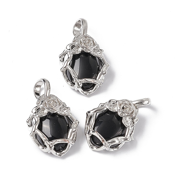 

PandaHall Natural Obsidian Pendants, Oval Charms, with Platinum Tone Brass Rose Findings, Cadmium Free & Nickel Free & Lead Free...