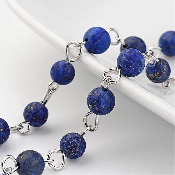 

PandaHall Handmade Chains, Natural Lapis Lazuli Round Beaded Chains, Unwelded, with Brass Eye Pin, Silver Color Plated, 39.3 inch Lapis...